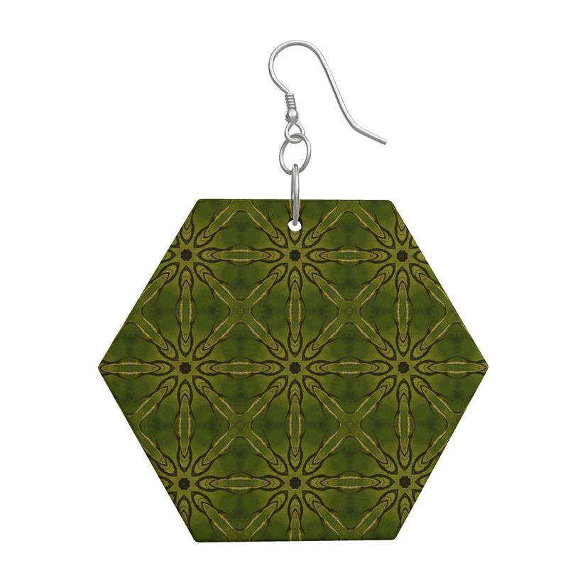 Dandelion Gold Shimmer Hexagon Wood Earrings