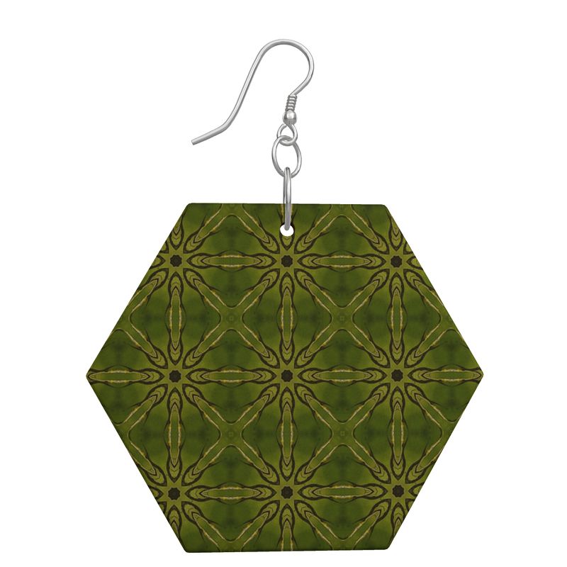 Dandelion Gold Shimmer Hexagon Wood Earrings