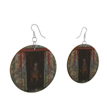 Load image into Gallery viewer, Horse in Red Barn by JVH Round Wood Earrings
