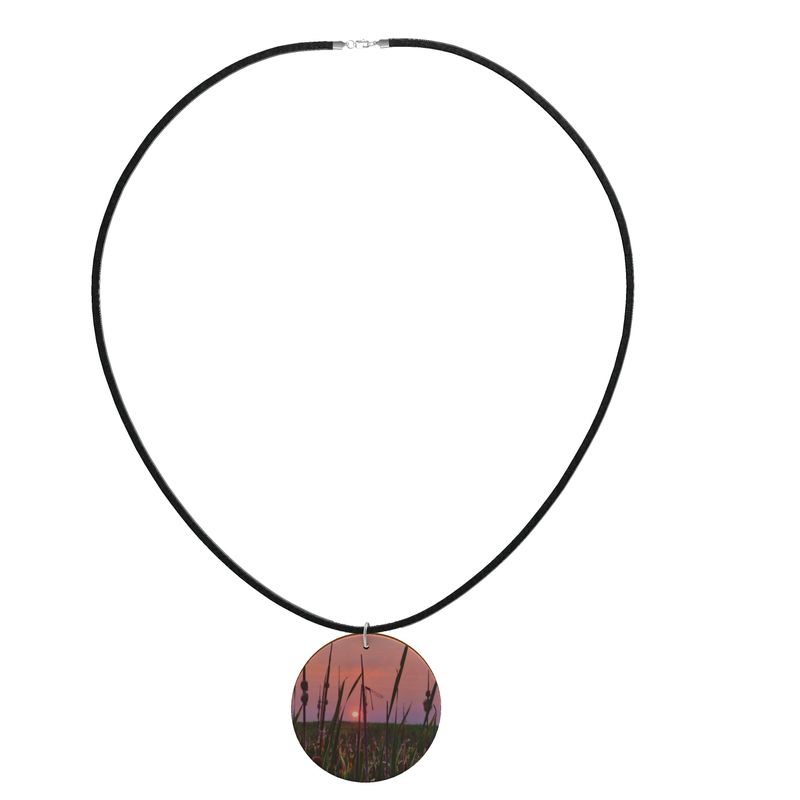 Dragonfly Sunset Round Wood Necklace