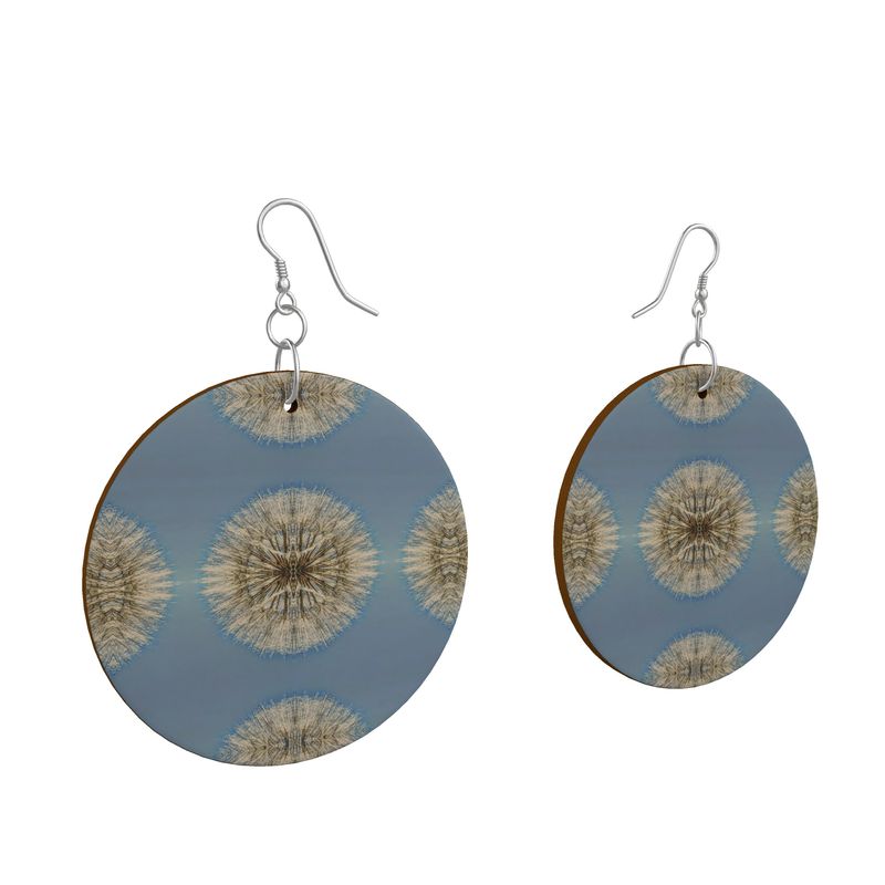 Dandelion Medallion Wooden Circle Earrings
