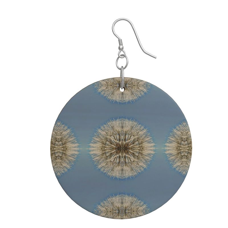 Dandelion Medallion Wooden Circle Earrings