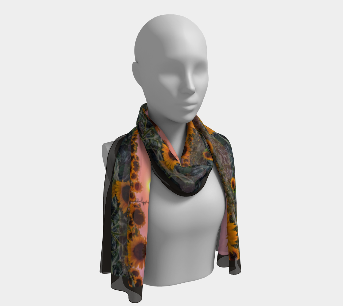 Sunflowers Pretty in Pink Sunset Charcoal Scarf