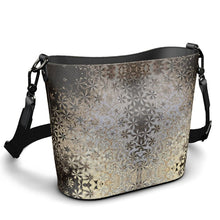 Load image into Gallery viewer, Penzance Large Leather Bucket Tote Shimmering Feathers
