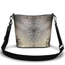 Load image into Gallery viewer, Penzance Large Leather Bucket Tote Shimmering Feathers

