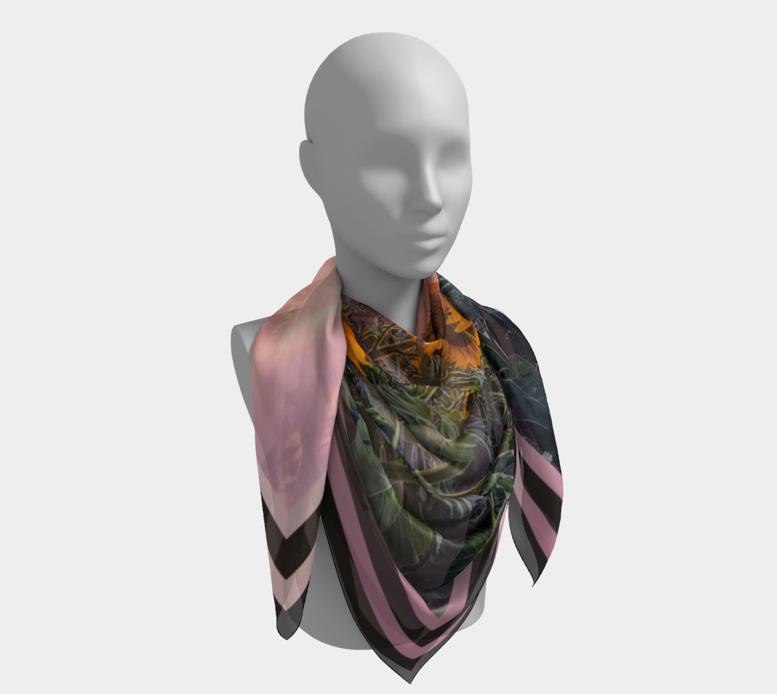 Sunflowers Pretty in Pink Sunset Charcoal Stripe Scarf