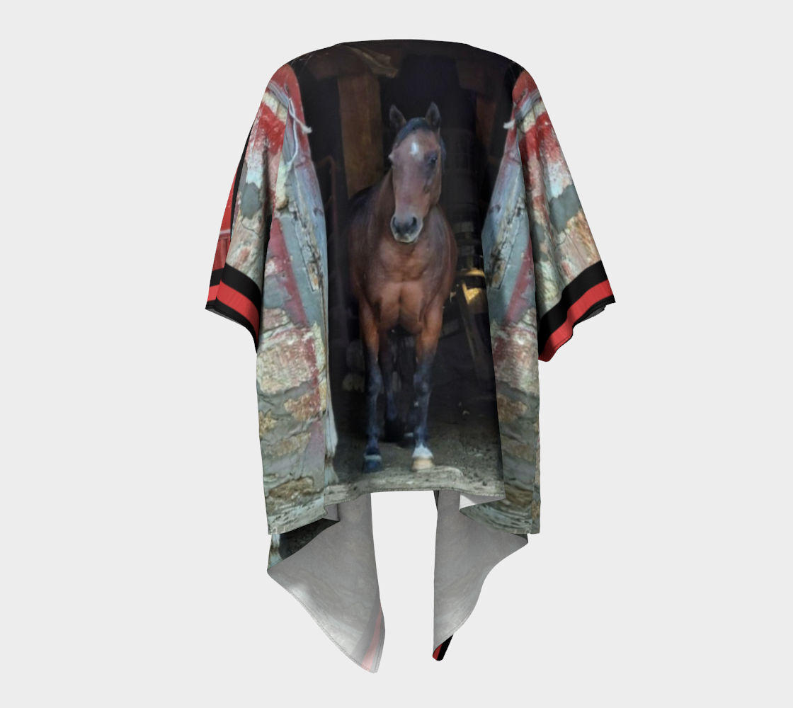 Horse in Red Barn by JVH Draped Kimono
