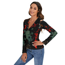 Load image into Gallery viewer, Rusty Old Truck Cold Shoulder Half Zip V-Neck Blouse
