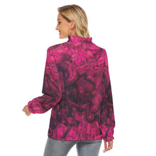 Load image into Gallery viewer, Fuschia Abstract Women&#39;s Pleated Collar V-neck Shirt
