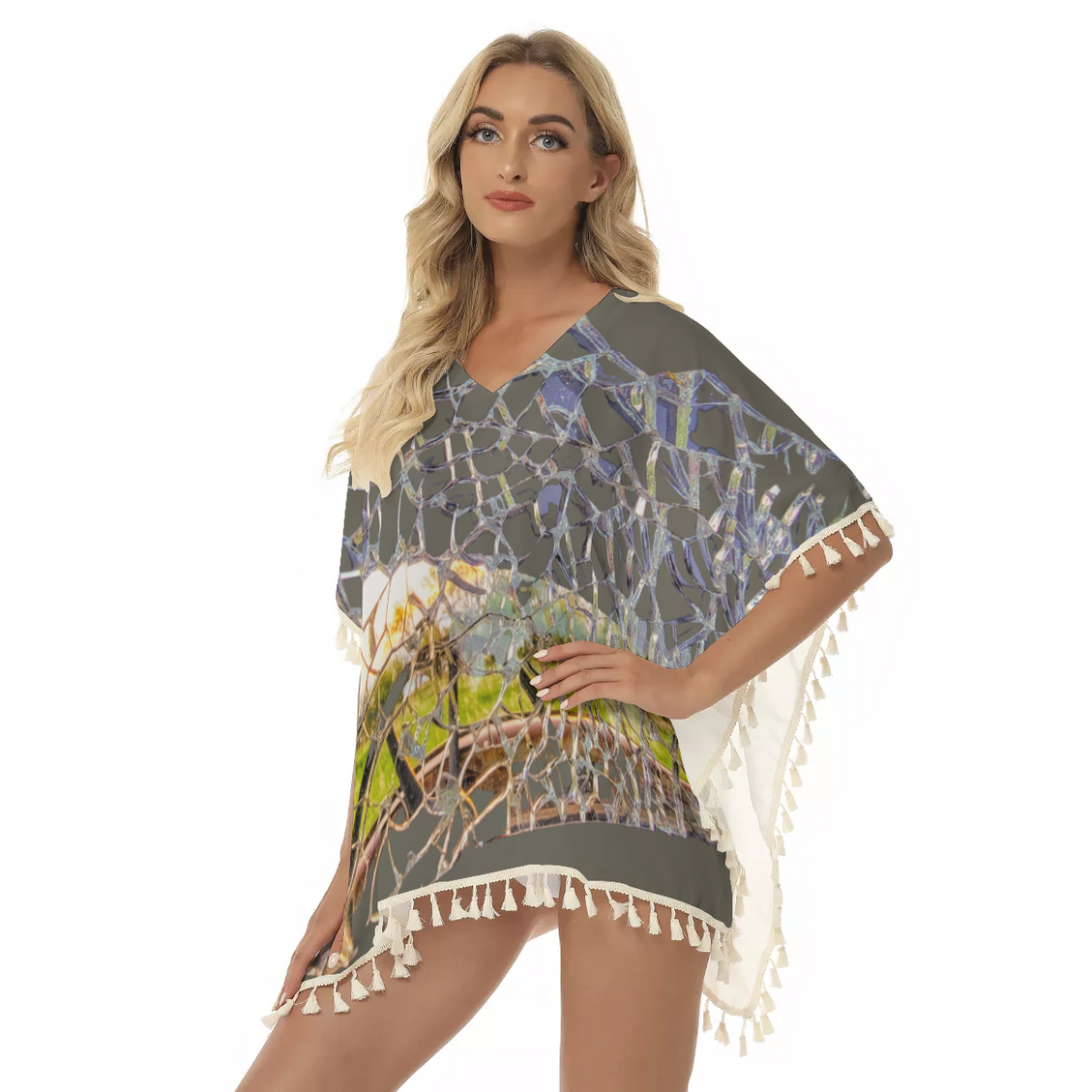 Fringed Shawl Shattered Windshield Gray