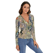 Load image into Gallery viewer, Icy Sunset Women&#39;s Cold Shoulder Half Zip V-Neck Blouse
