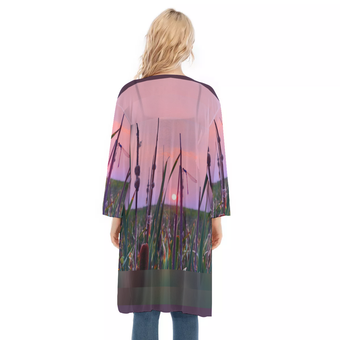 V-neck Mesh Cardigan Dragonfly Sunset