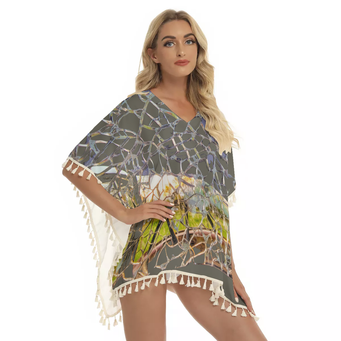 Fringed Shawl Shattered Windshield Gray