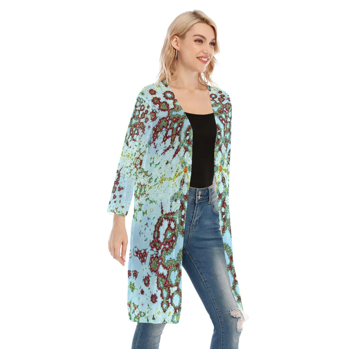 V-neck Mesh Cardigan Buffalo Berries Blue Sky