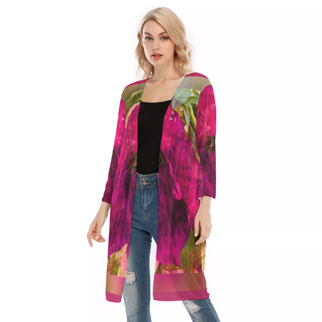 V-neck Mesh Cardigan Petunias Watercolor