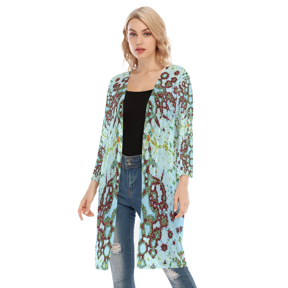 V-neck Mesh Cardigan Buffalo Berries Blue Sky