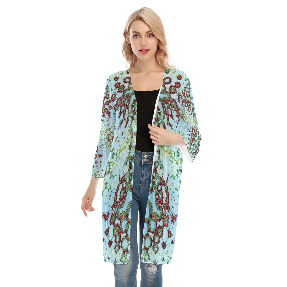 V-neck Mesh Cardigan Buffalo Berries Blue Sky