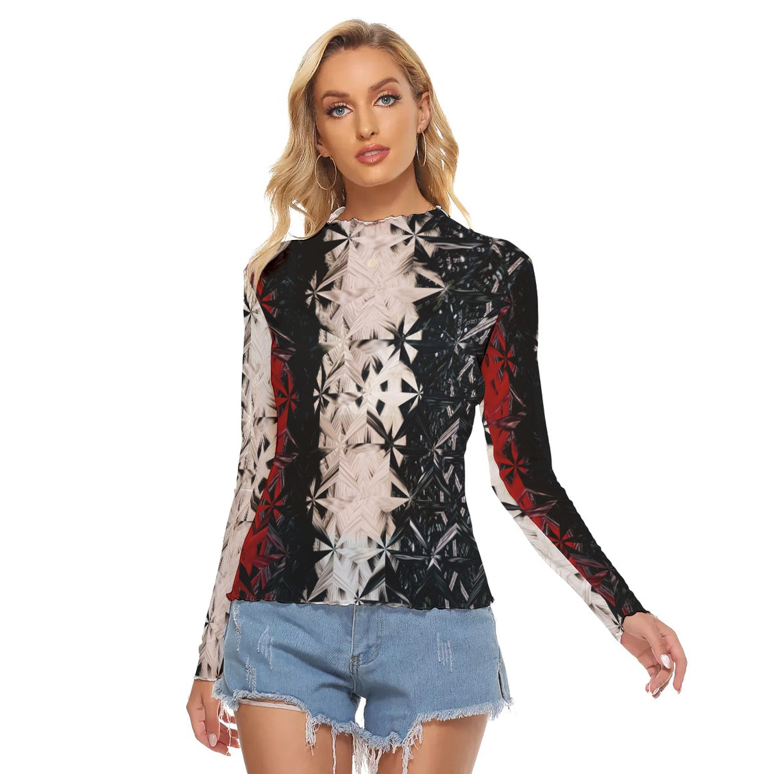 Mesh T-shirt Red White & Black Abstract