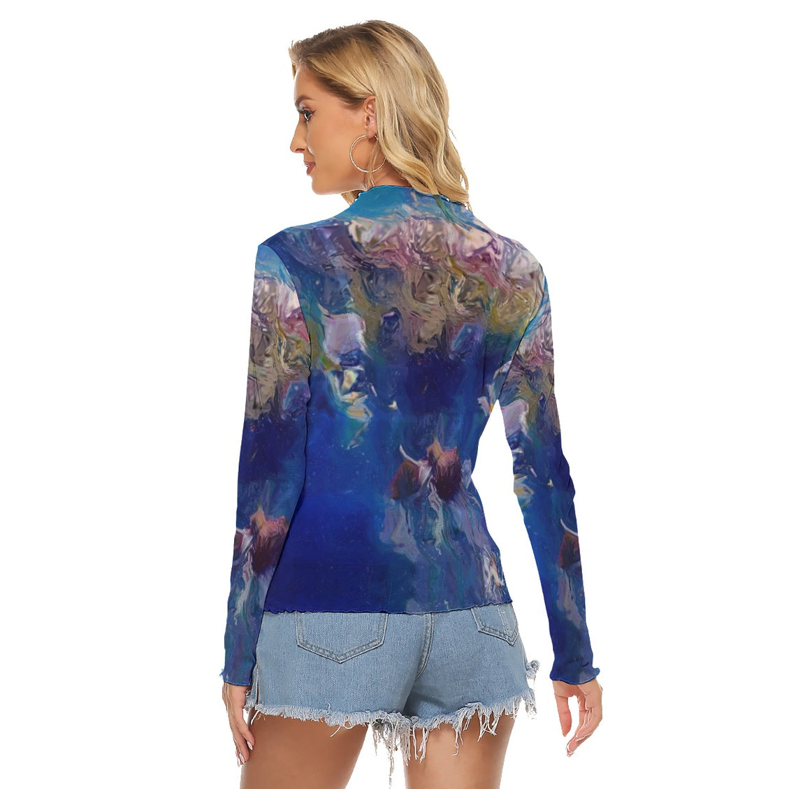 Mesh T-shirt Blue Floral Abstract