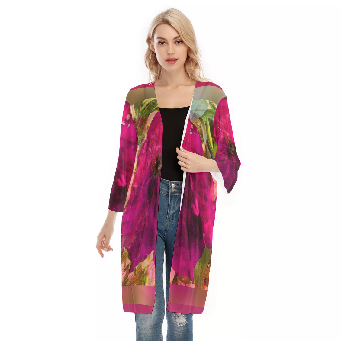 V-neck Mesh Cardigan Petunias Watercolor