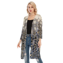 Load image into Gallery viewer, Gold Gray Abstract Women&#39;s V-neck Mesh Cardigan
