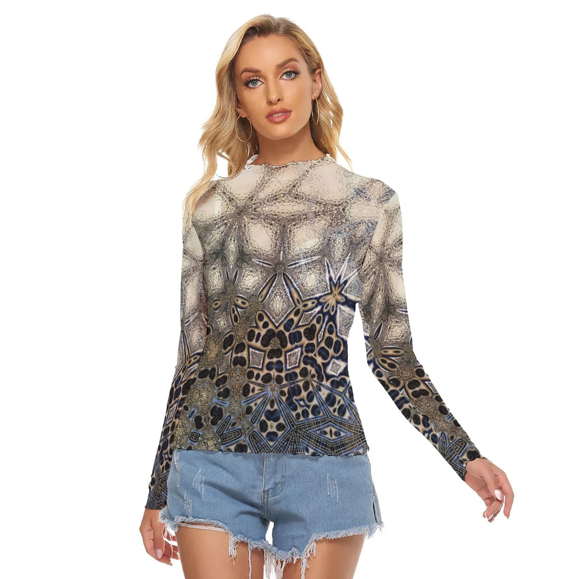 Mesh T-shirt Gold Gray Abstract
