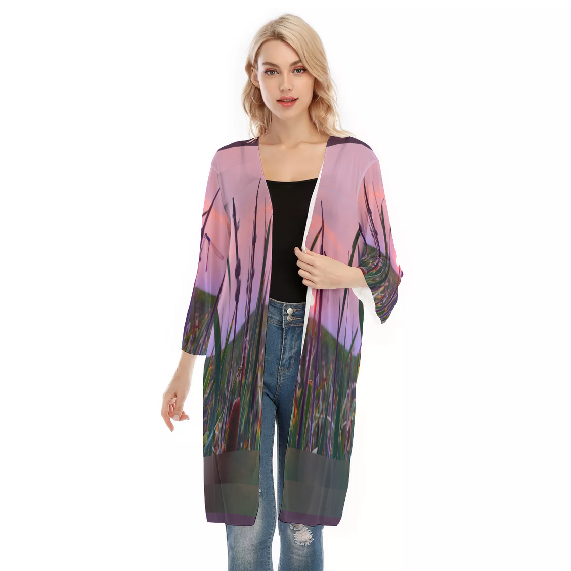 V-neck Mesh Cardigan Dragonfly Sunset