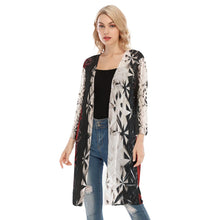 Load image into Gallery viewer, Red White &amp; Black Abstract Women&#39;s V-neck Mesh Cardigan

