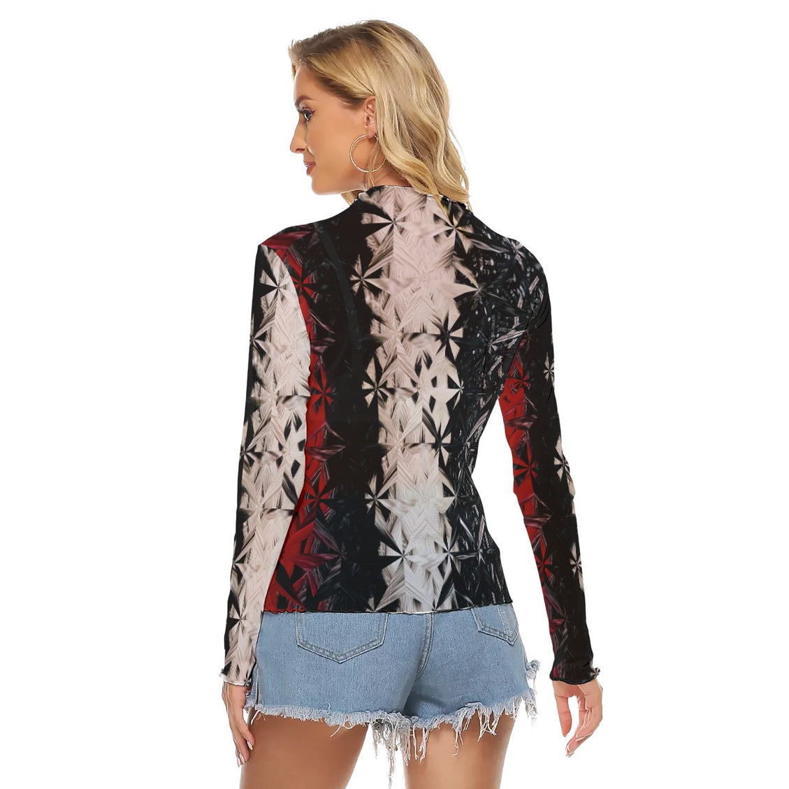 Mesh T-shirt Red White & Black Abstract
