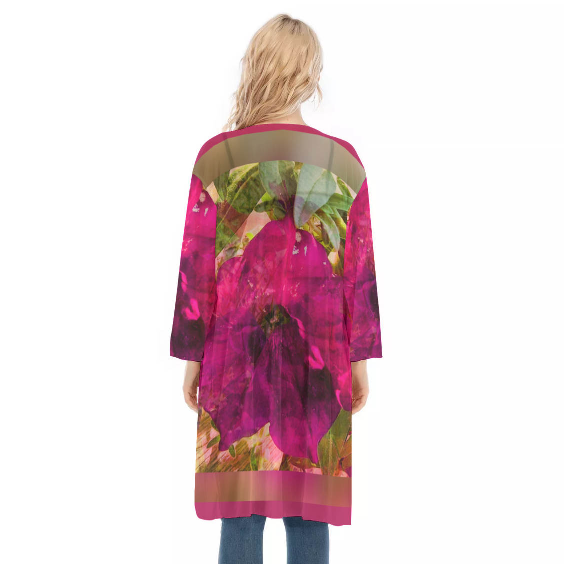 V-neck Mesh Cardigan Petunias Watercolor