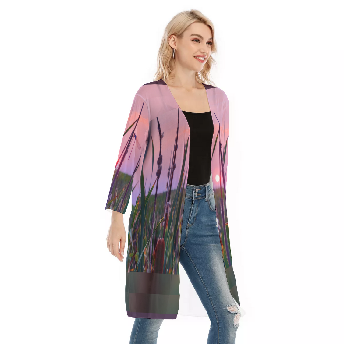 V-neck Mesh Cardigan Dragonfly Sunset
