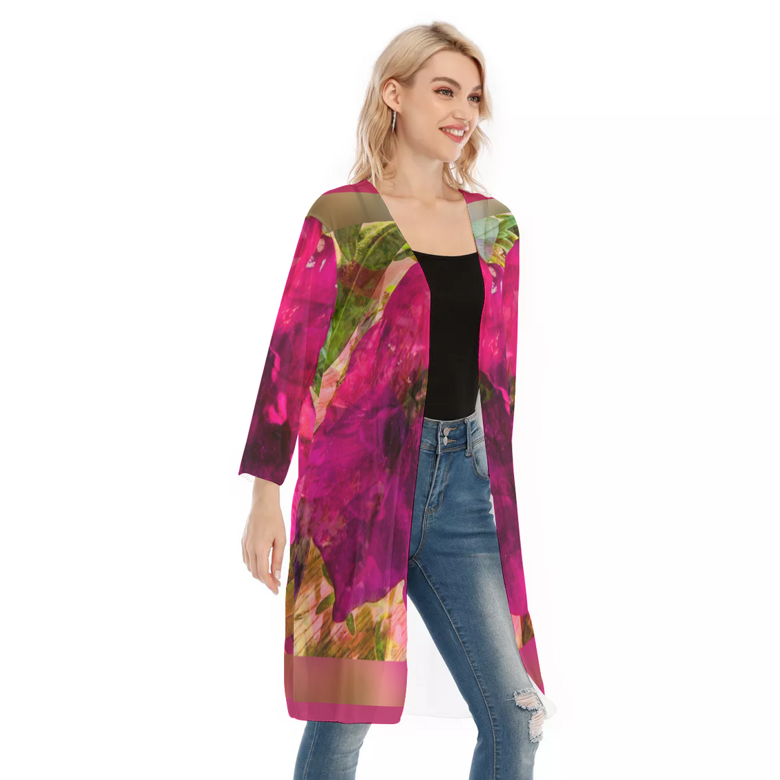V-neck Mesh Cardigan Petunias Watercolor