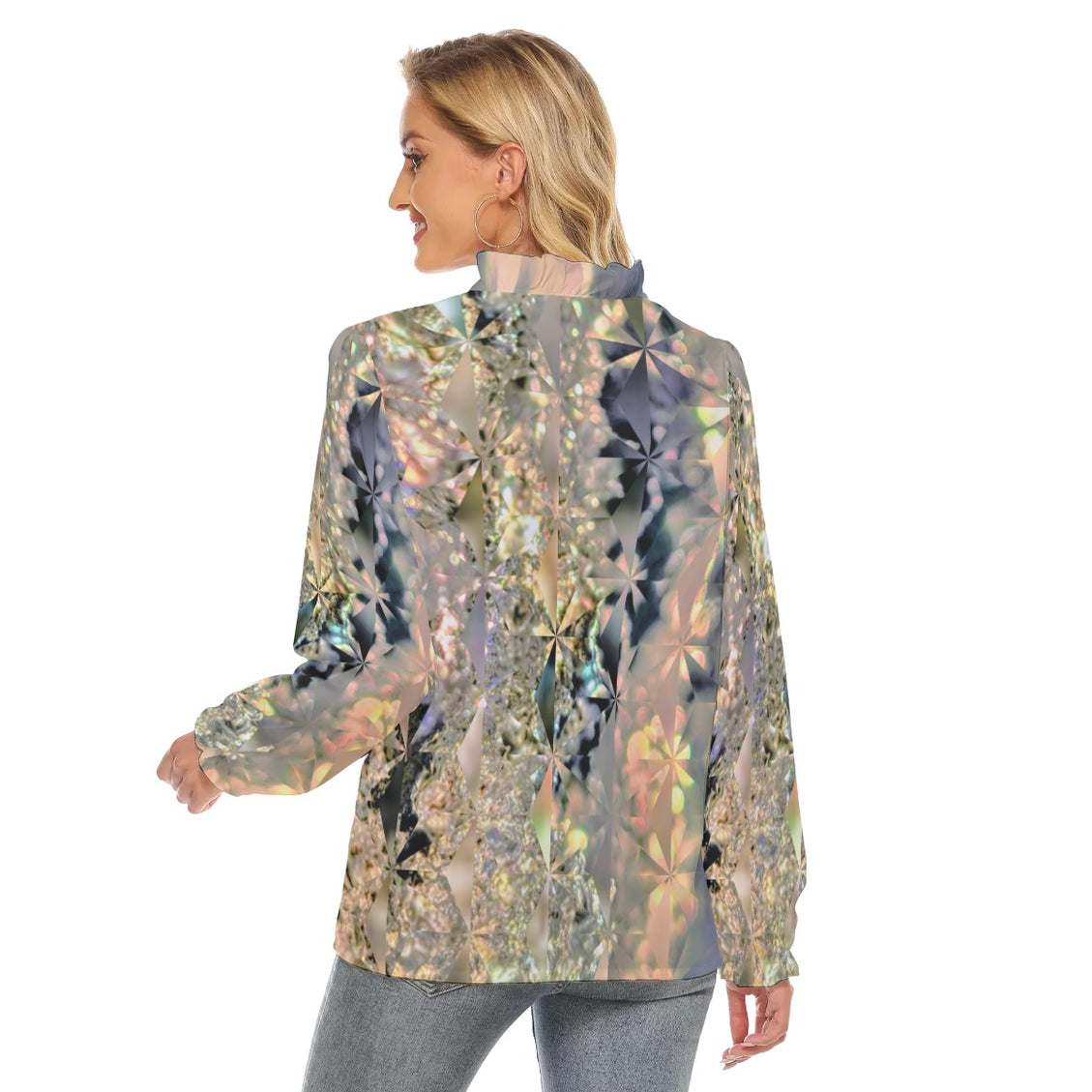 Pleated Collar V-neck Shirt Icy Sunset
