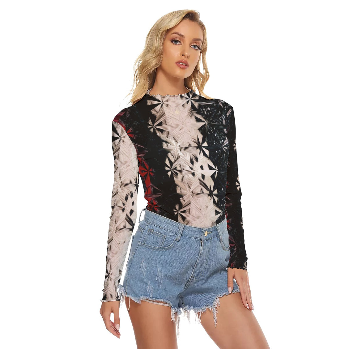 Mesh T-shirt Red White & Black Abstract