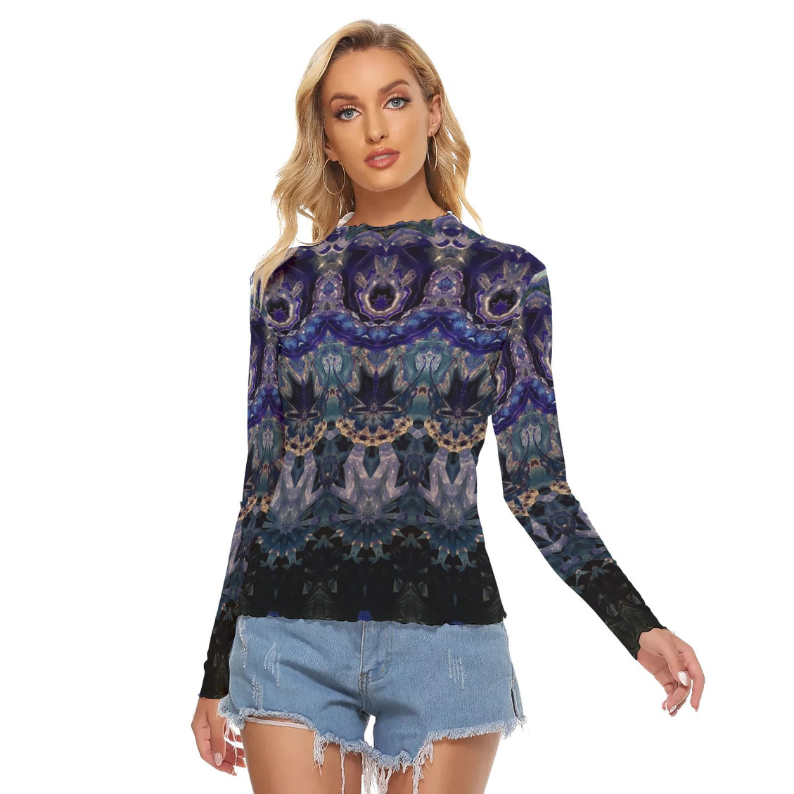 Mesh T-shirt Purple Blue Black Abstract