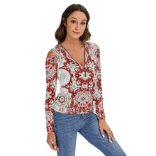 Load image into Gallery viewer, Buffalo Berries Women&#39;s Cold Shoulder Half Zip V-Neck Blouse
