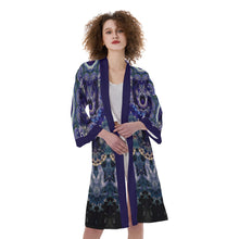 将图片加载到图库查看器，Purple Blue Black Multi Women&#39;s Satin Kimono Robe
