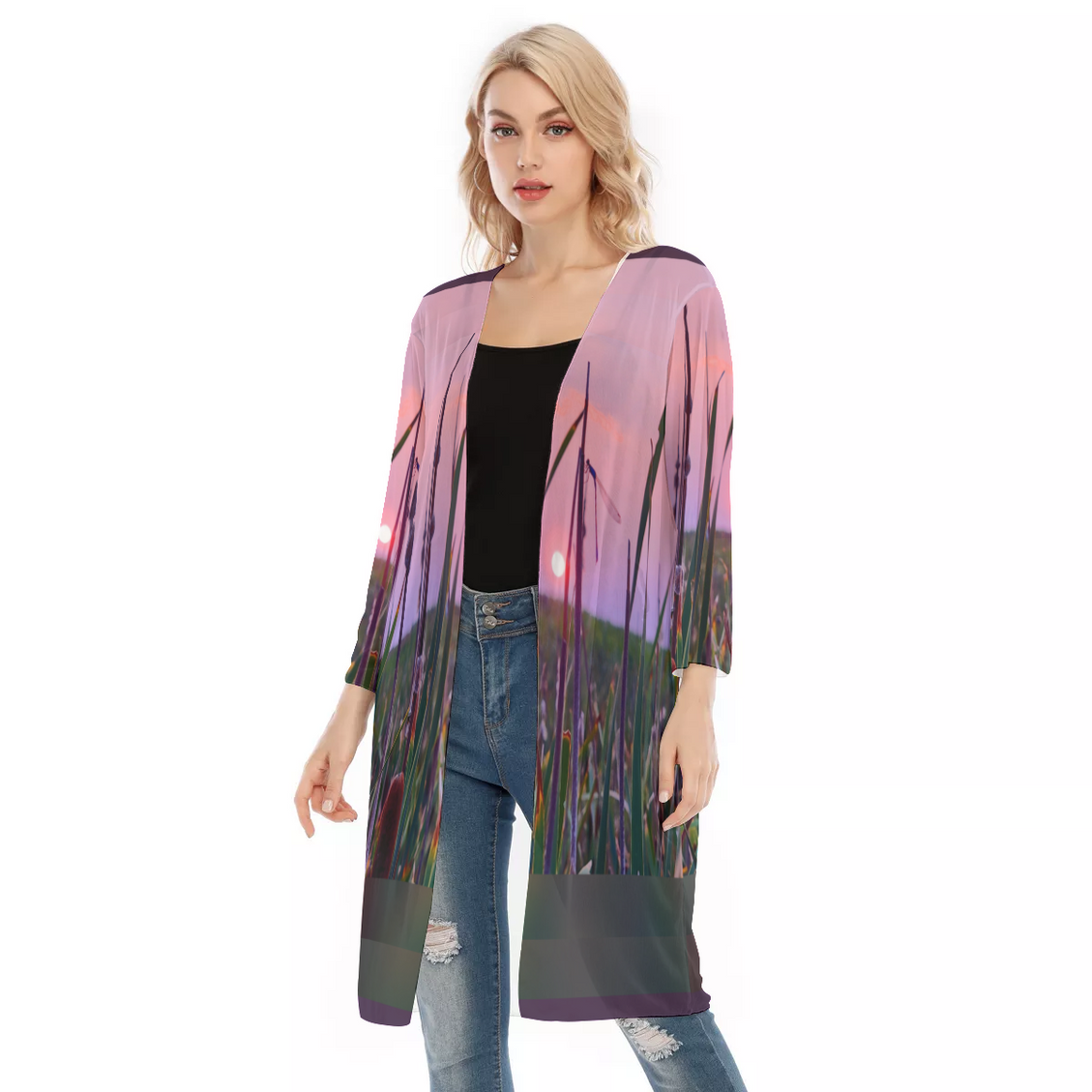 V-neck Mesh Cardigan Dragonfly Sunset