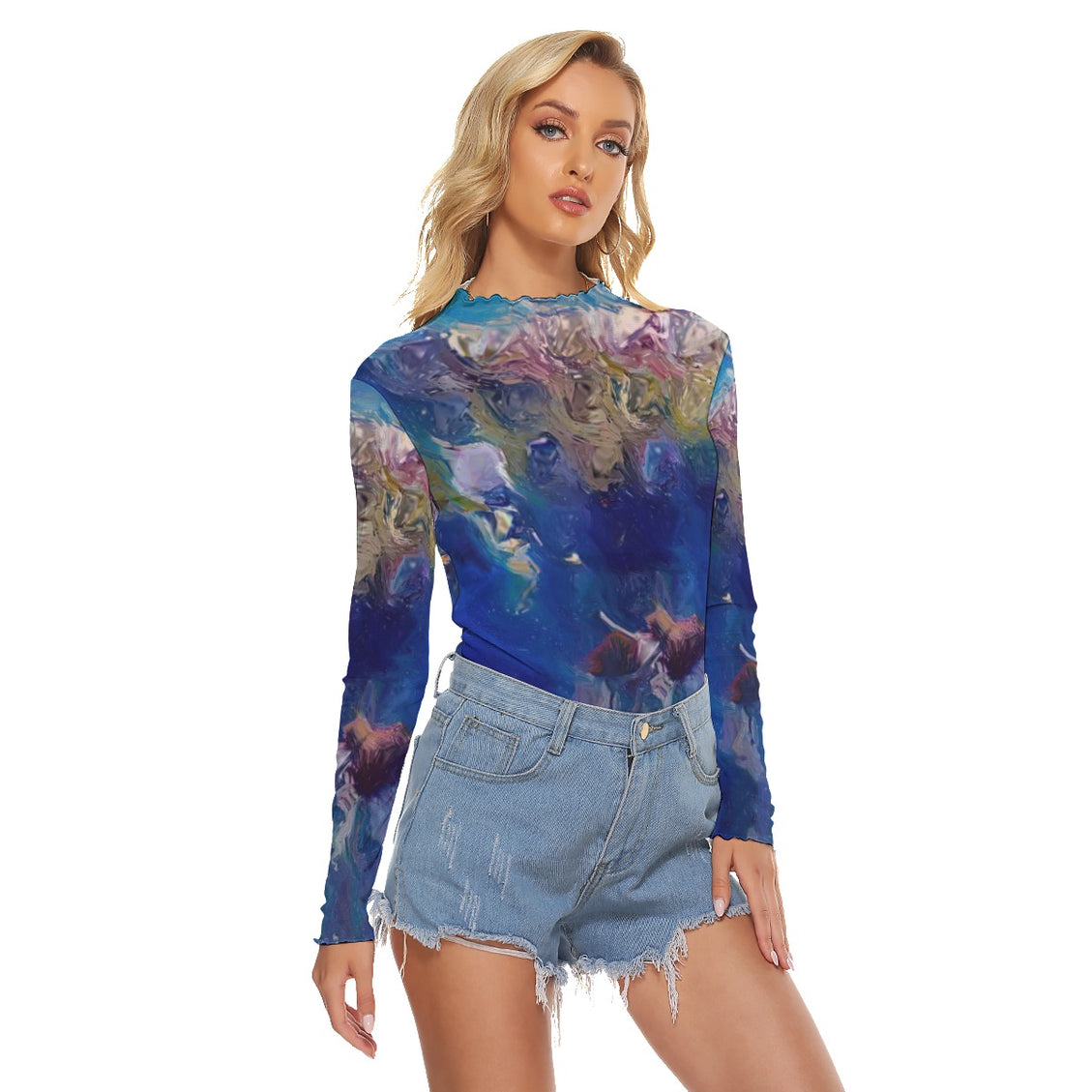 Mesh T-shirt Blue Floral Abstract