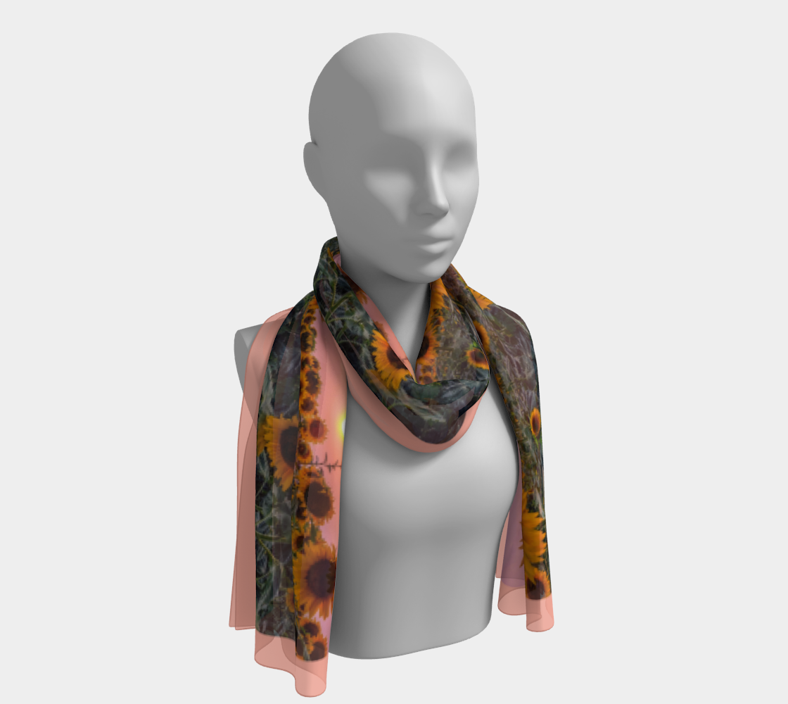 Sunflowers Pretty in Pink Sunset Apricot Scarf