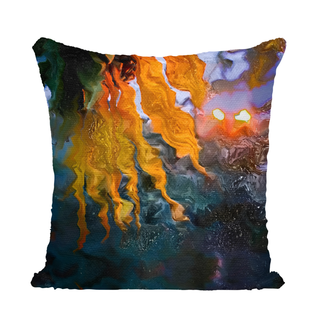 Sunflower in Headlights Sequin Cushion Cover