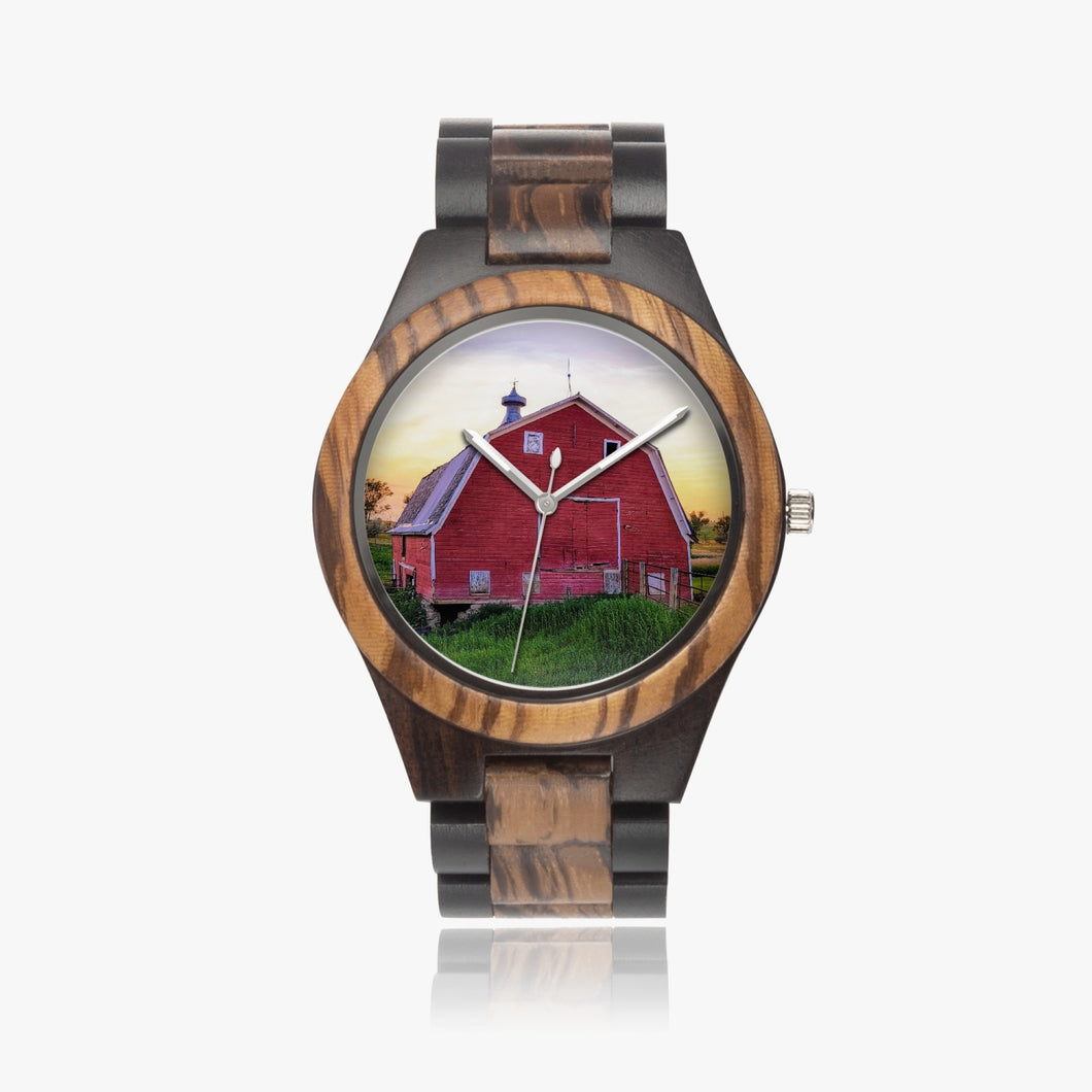 Wooden Watch Indian Ebony Red Barn at Sunset