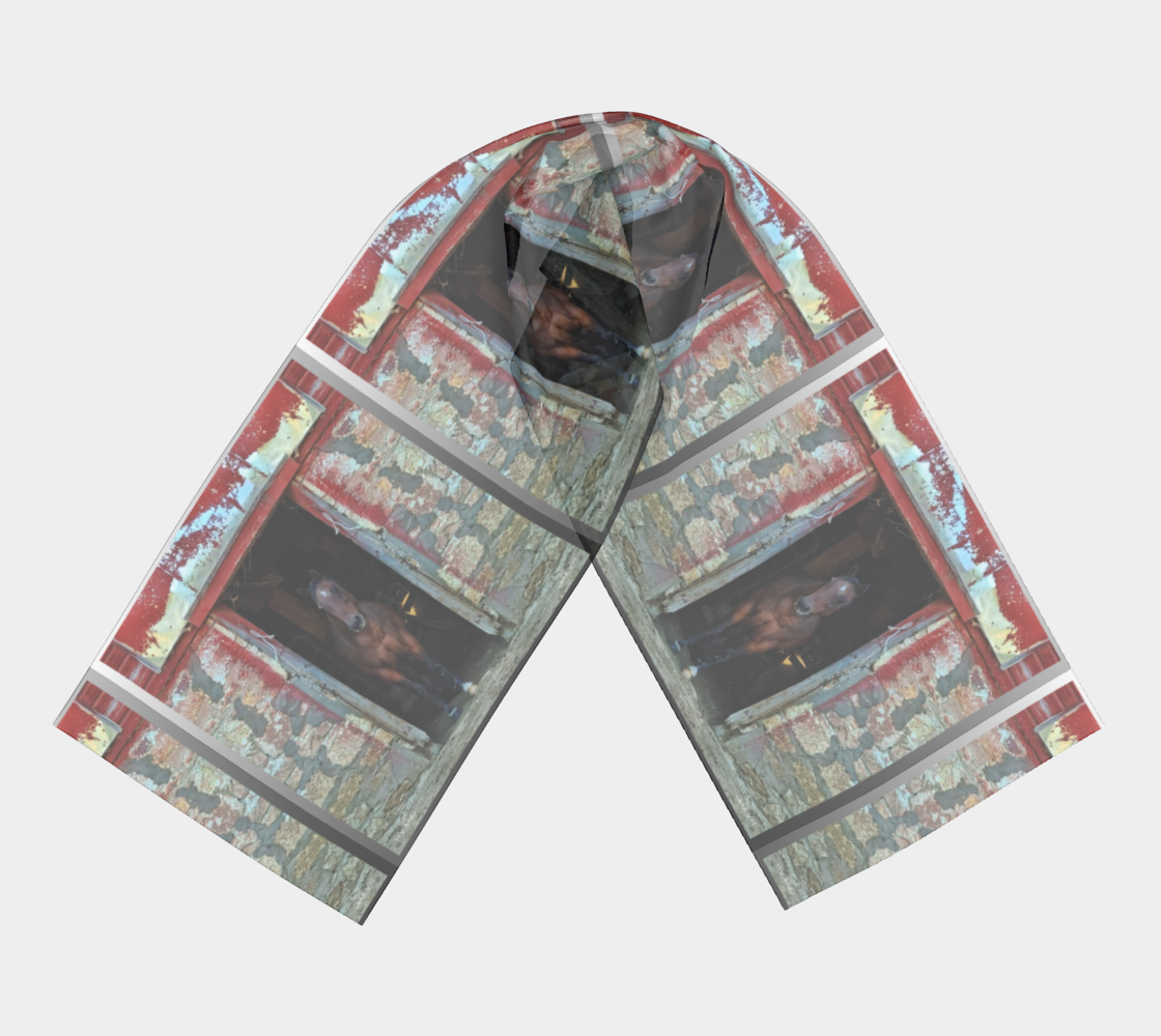 Horse in Red Barn by JVH Long Scarf