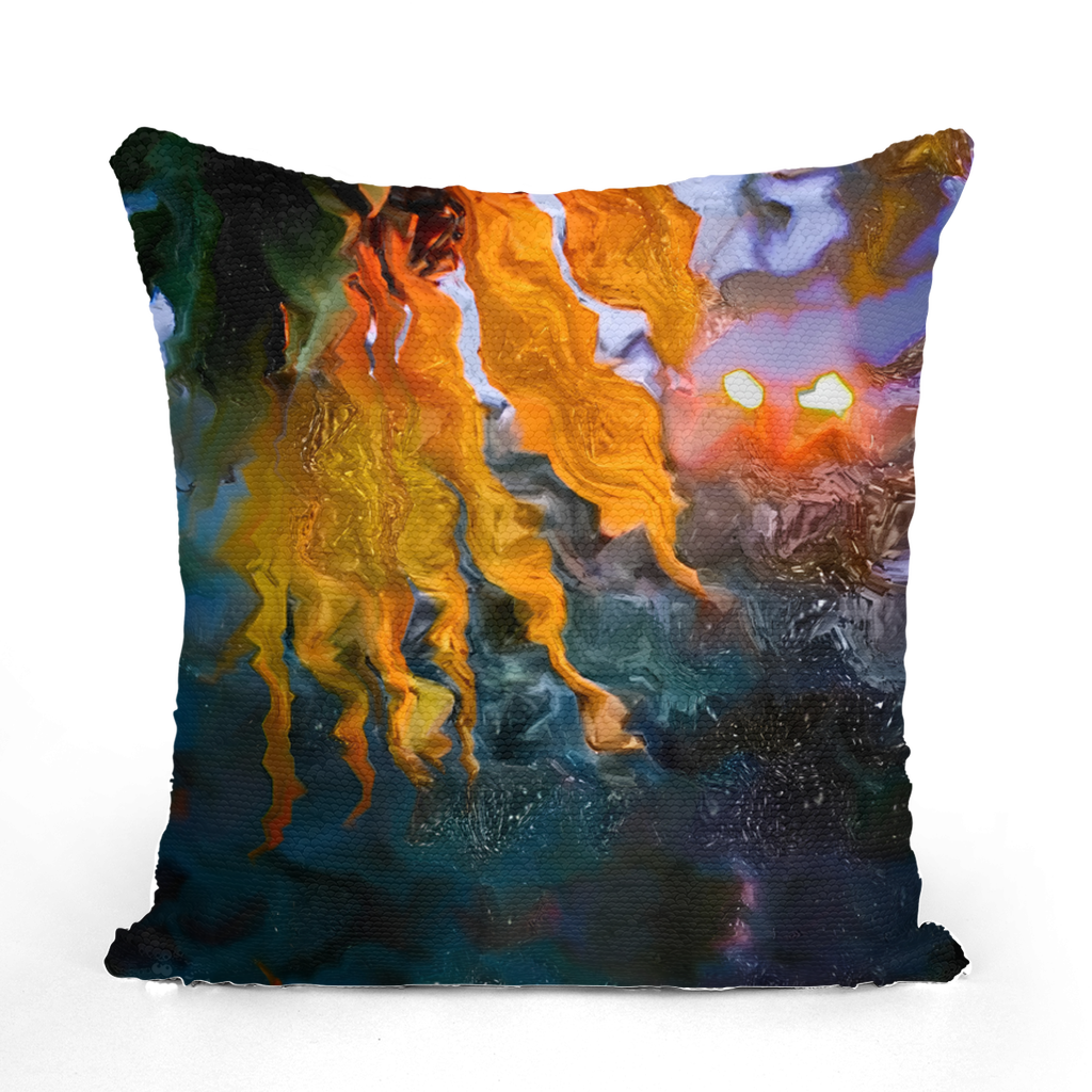 Sunflower in Headlights Sequin Cushion Cover