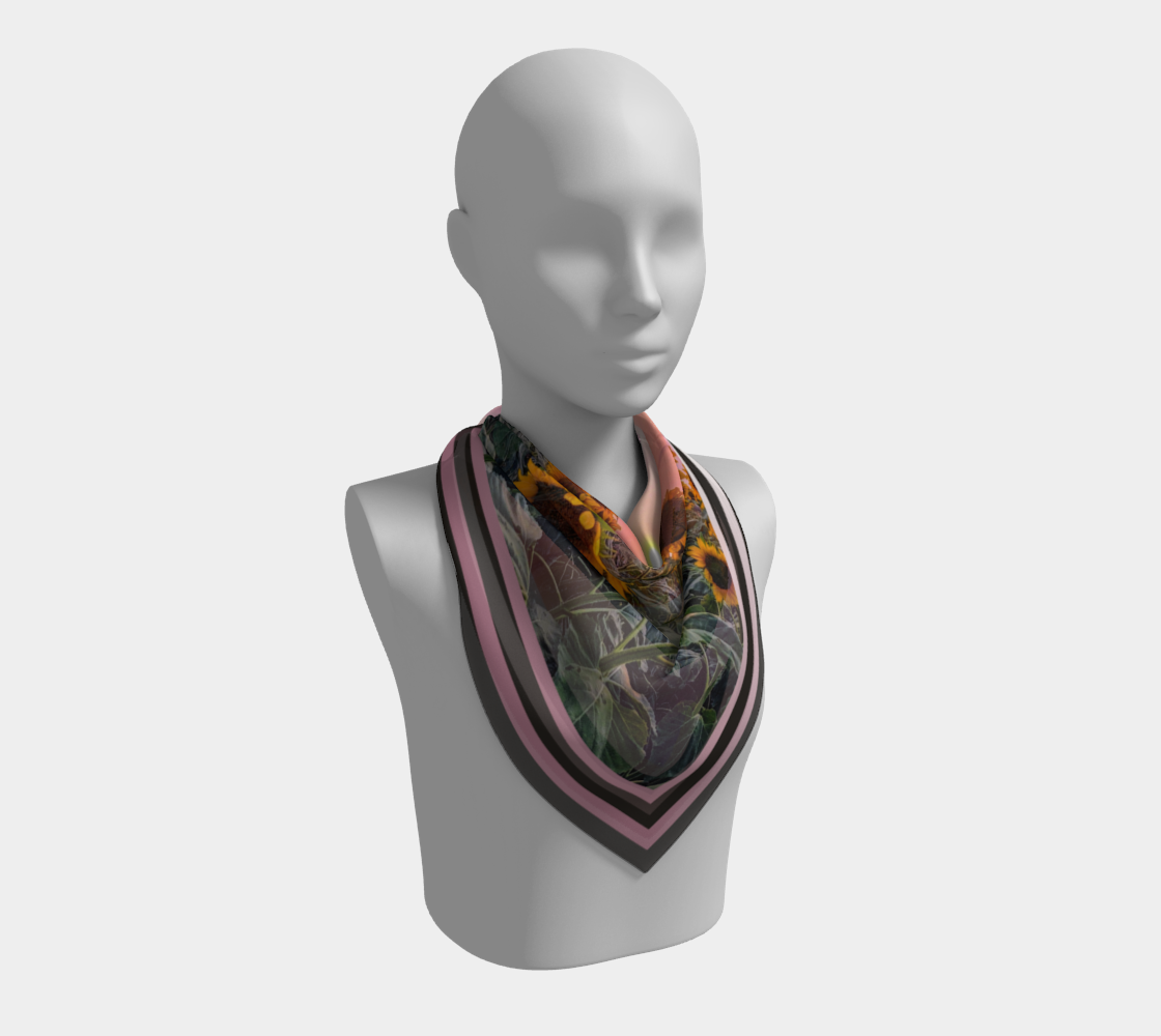 Sunflowers Pretty in Pink Sunset Charcoal Stripe Scarf