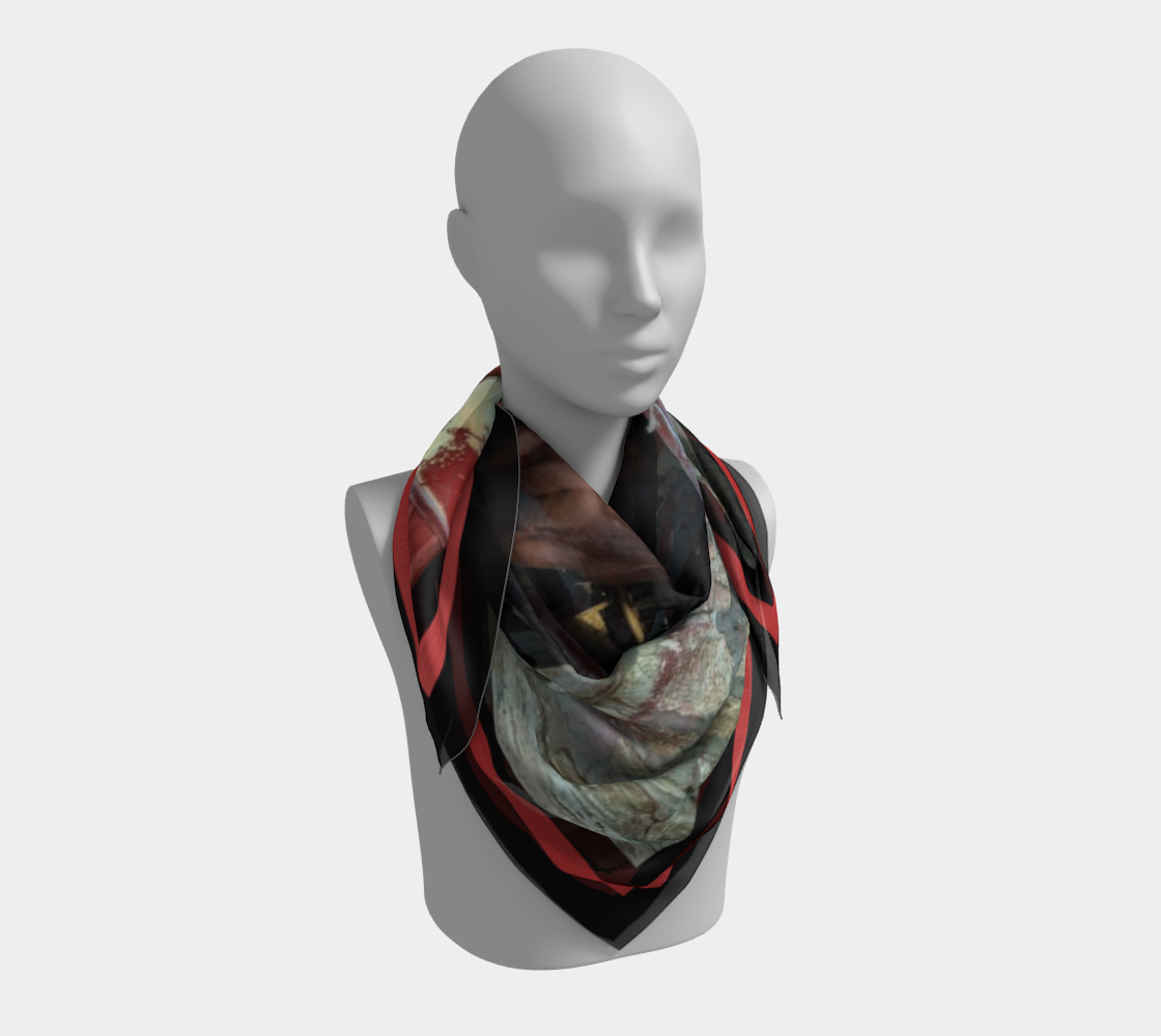 Horse in Red Barn Black Border by JVH Scarf
