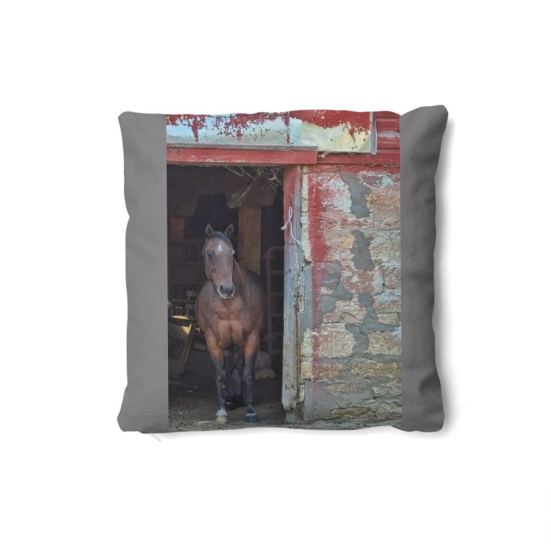 Horse in Red Barn by JVH Pillow