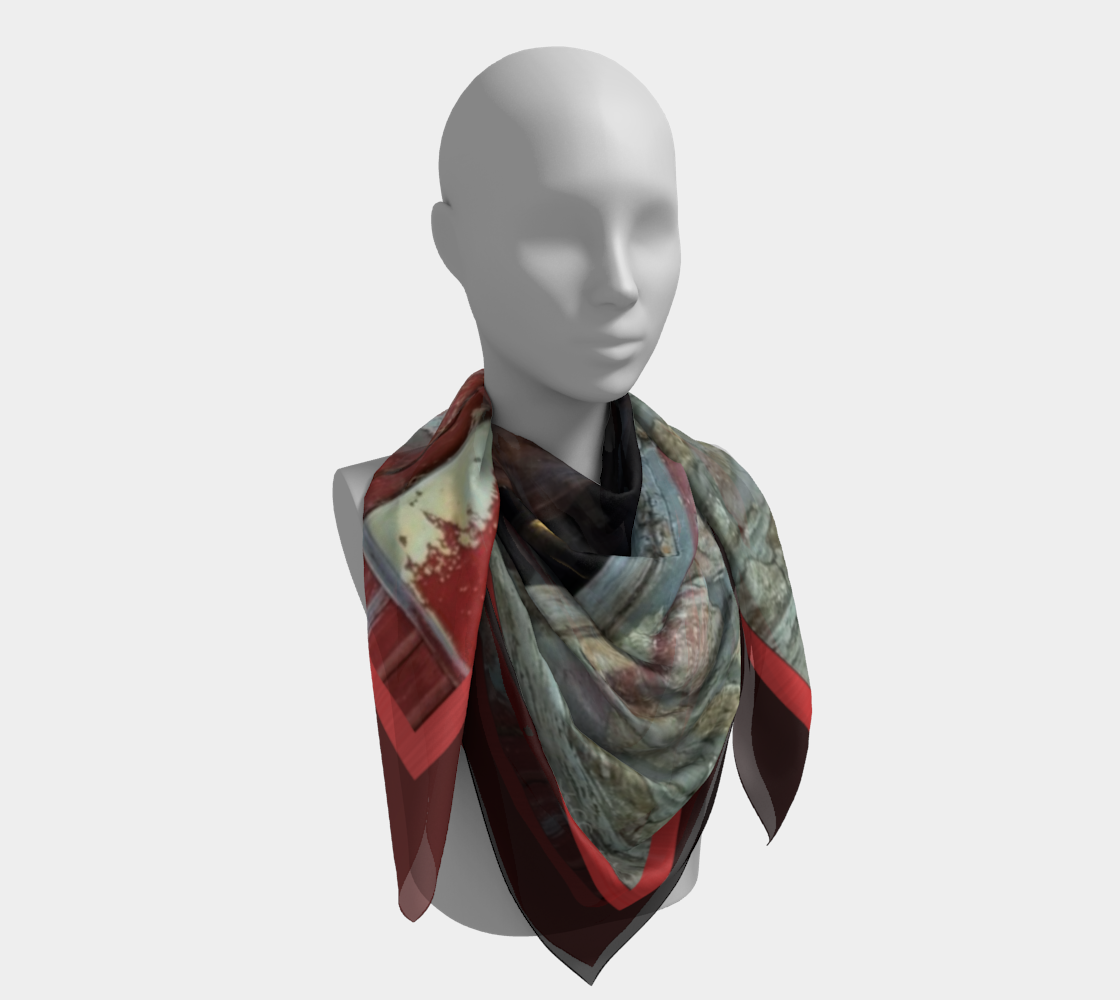 Horse in Red Barn Red Metallic by JVH Scarf