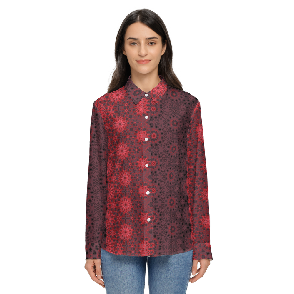 Women's Classic Long Sleeve Button-Up Shirt Milkweed Red