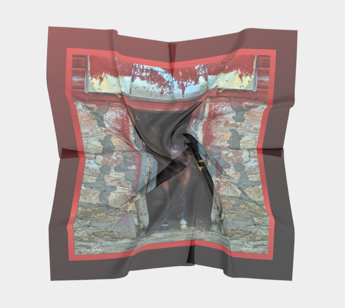 Horse in Red Barn Red Metallic by JVH Scarf